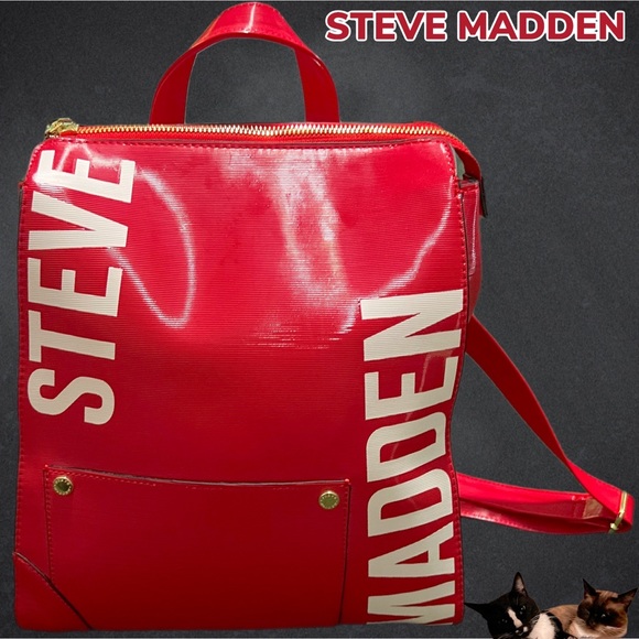 NWT $98 Steve Maddden Red Textured BHART Backpack Bag - Picture 3 of 7